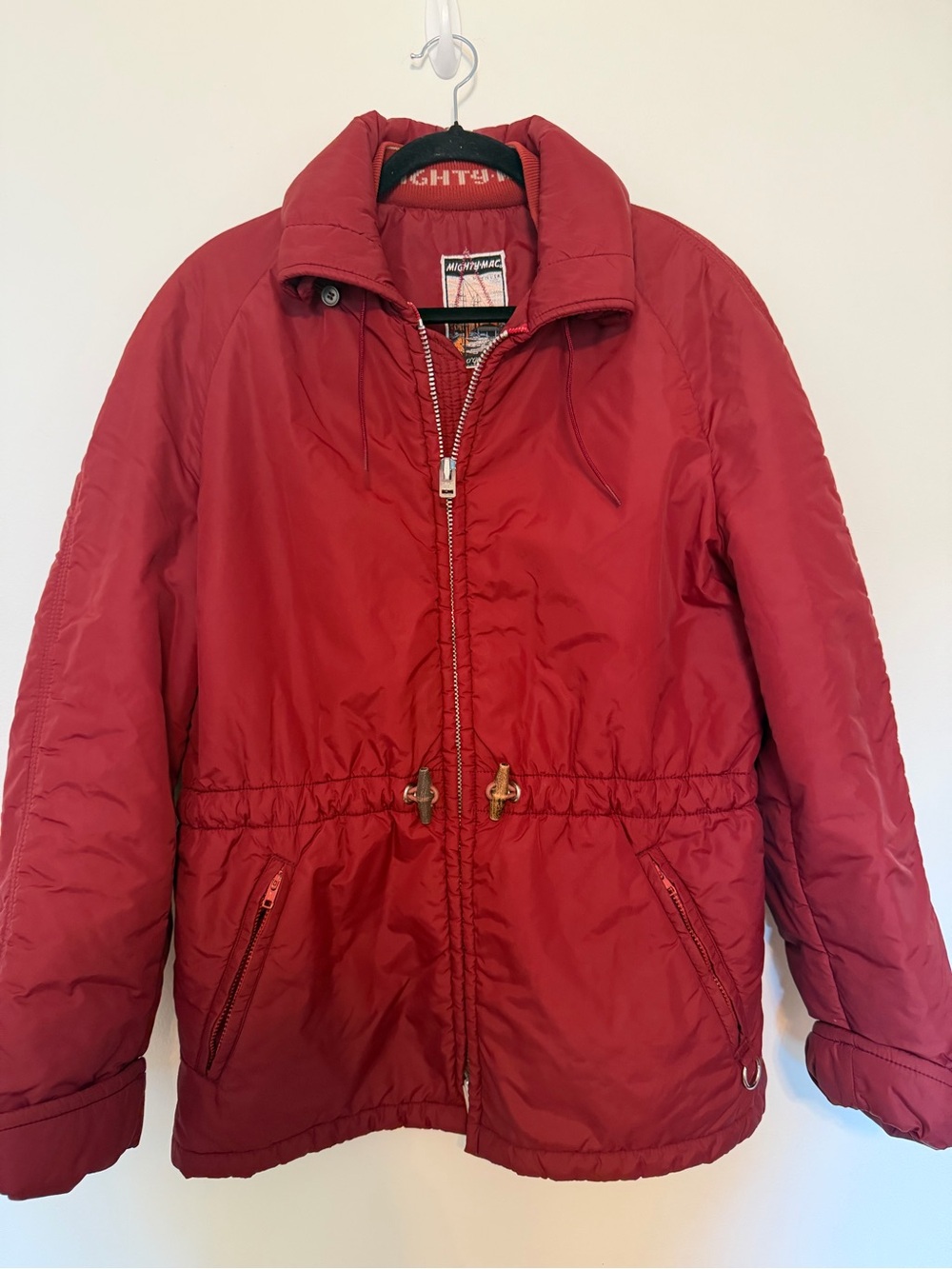 Vintage Mighty-Mac Red Insulated Jacket USA Large Star Back Nautical Ski Coat
